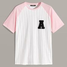 Romwe Guys Raglan Sleeve Patched Striped Tee