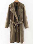 Romwe Army Green Shawl Collar Trench Coat With Belt