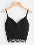 Romwe Eyelash Lace Overlay Zipper Back Crop Cami Top