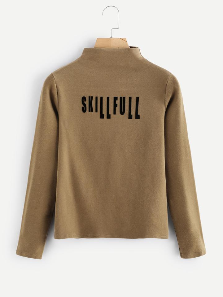Romwe High Neck Slogan Detail Tee