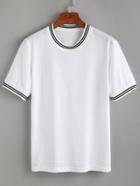 Romwe White Striped Trim T-shirt