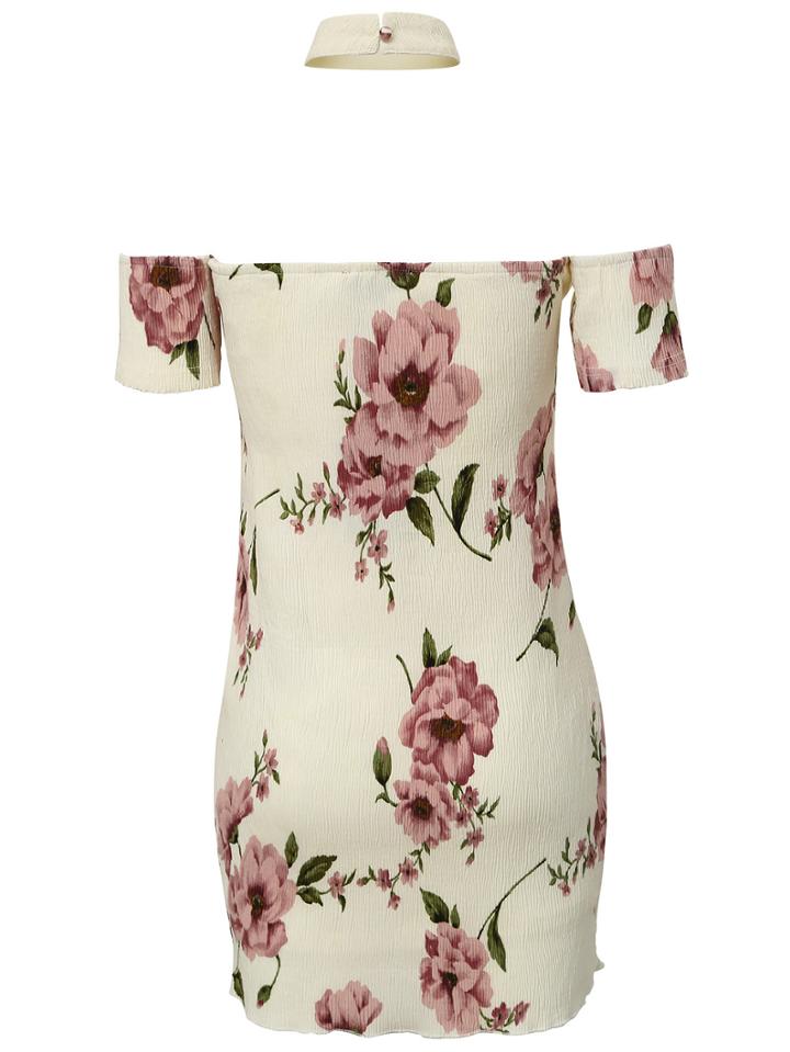 Romwe Red And White Off The Shoulder Floral Dress