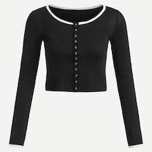 Romwe Single Breasted Contrast Trim Tee