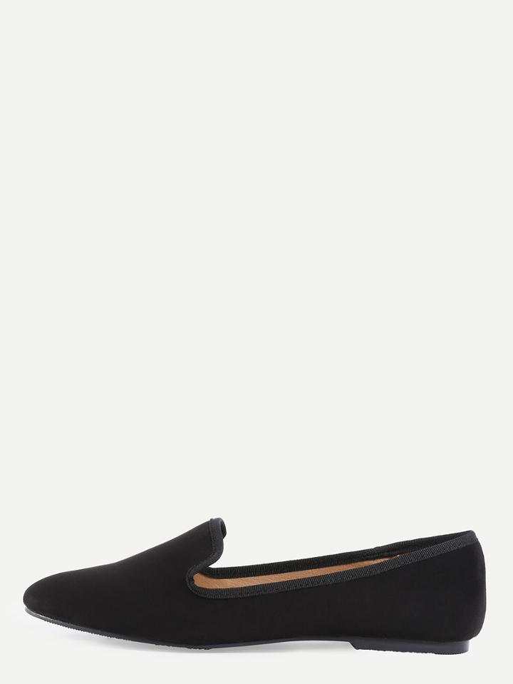 Romwe Suede Loafer Flats - Black