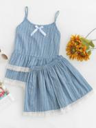 Romwe Contrast Crochet Lace Tiered Frill Hem Cami Pj Set