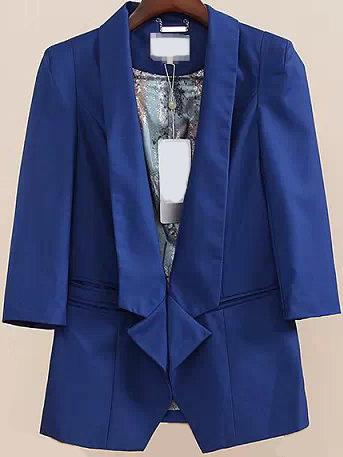 Romwe Lapel Fitted Blue Blazer