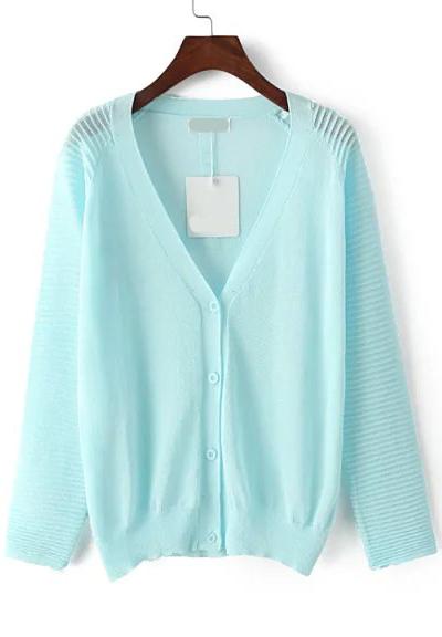 Romwe With Buttons Blue Cardigan