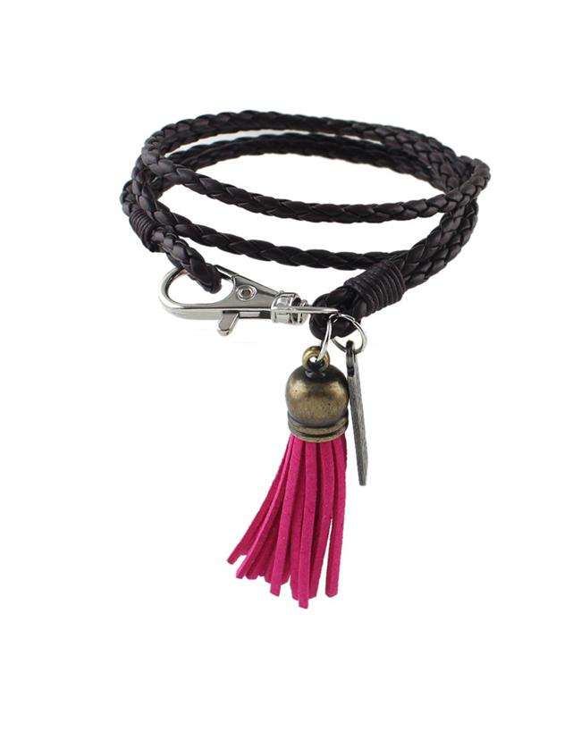 Romwe Coffee Pu Wrap Bracelet With Tassel