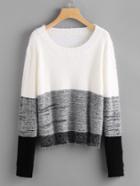 Romwe Color Block Fluffy Jumper