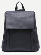 Romwe Black Pu Front Zipper Flap Backpack