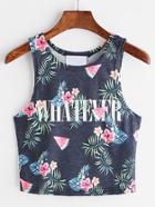 Romwe Navy Watermelon And Letter Print Tank Top