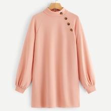 Romwe Buttoned Detail Raglan Sleeve Tunic Dress