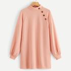 Romwe Buttoned Detail Raglan Sleeve Tunic Dress