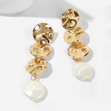 Romwe Layered Hammered Disc Drop Earrings