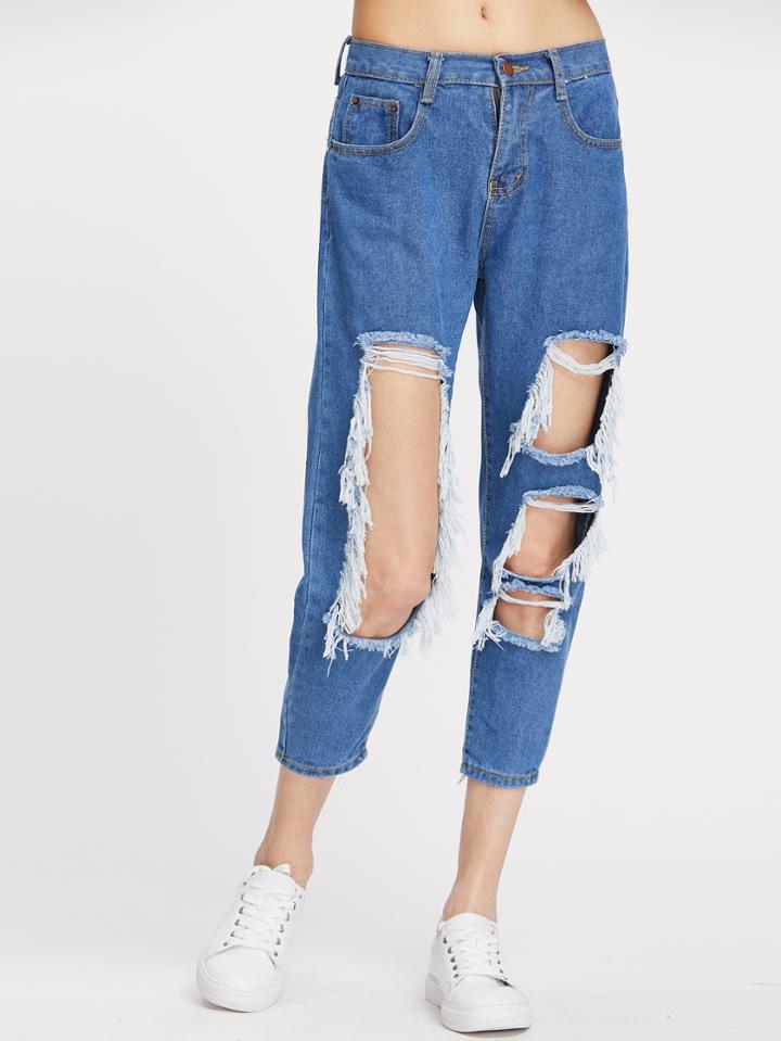 Romwe Extreme Rip Boyfriend Denim Jeans