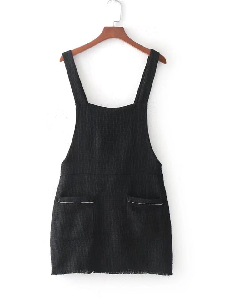 Romwe Raw Trim Pinafore Tweed Dress