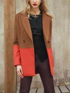 Romwe Women Color Block Laple Coat