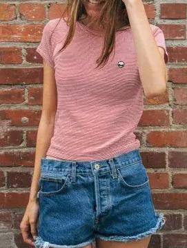 Romwe Embroidered Alien Striped T-shirt