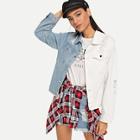 Romwe Two Tone Distressed Denim Jacket