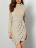 Romwe High Neck Long Sleeve Bodycon Asymmetric Dress