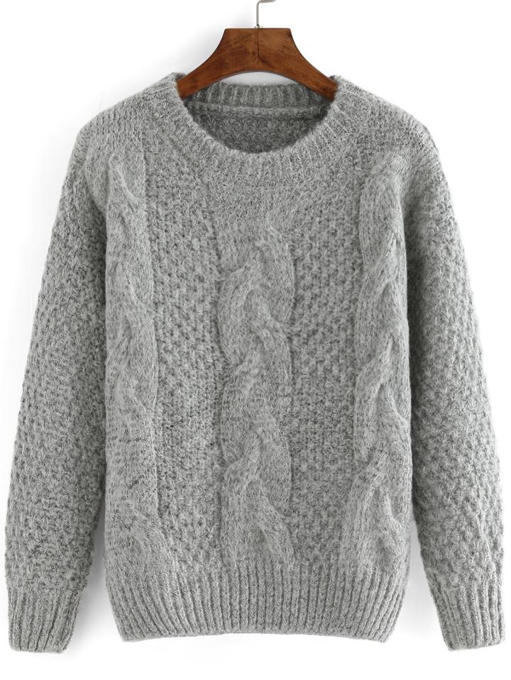 Romwe Cable Knit Loose Grey Sweater