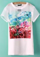Romwe With Mesh Florals Long T-shirt