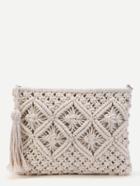 Romwe Crochet Clutch Bag With Tassel