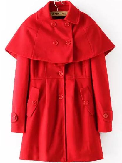 Romwe Lapel Removable Cape Red Coat