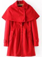 Romwe Lapel Removable Cape Red Coat
