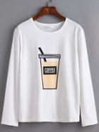 Romwe White Coffee Cup Print T-shirt