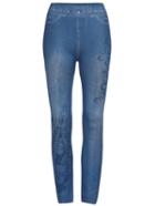 Romwe Flower Print Denim Blue Leggings