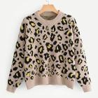 Romwe Drop Shoulder Leopard Print Sweater