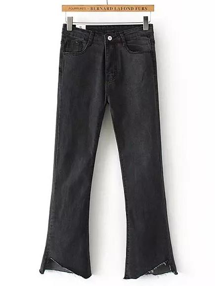 Romwe Cut Out Bell Bottom Denim Black Pant
