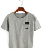 Romwe Embroidered Hat Man Pocket T-shirt - Grey