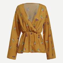 Romwe Calico Print Surplice Blouse