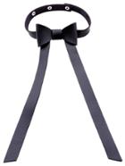 Romwe Black Faux Leather Bow Button Long Choker Necklace