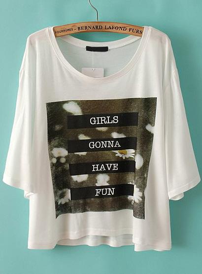 Romwe Daisy Letters Print Crop T-shirt