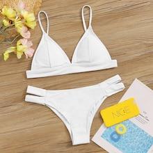 Romwe Seam Triangle Top With Cut-out Bikini Set