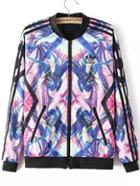 Romwe Contrast Collar Abstract Print Jacket