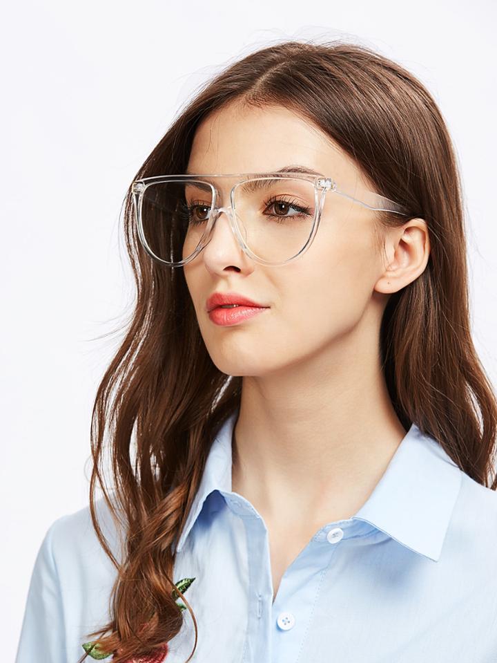 Romwe Flat Top Oversized Clear Glasses
