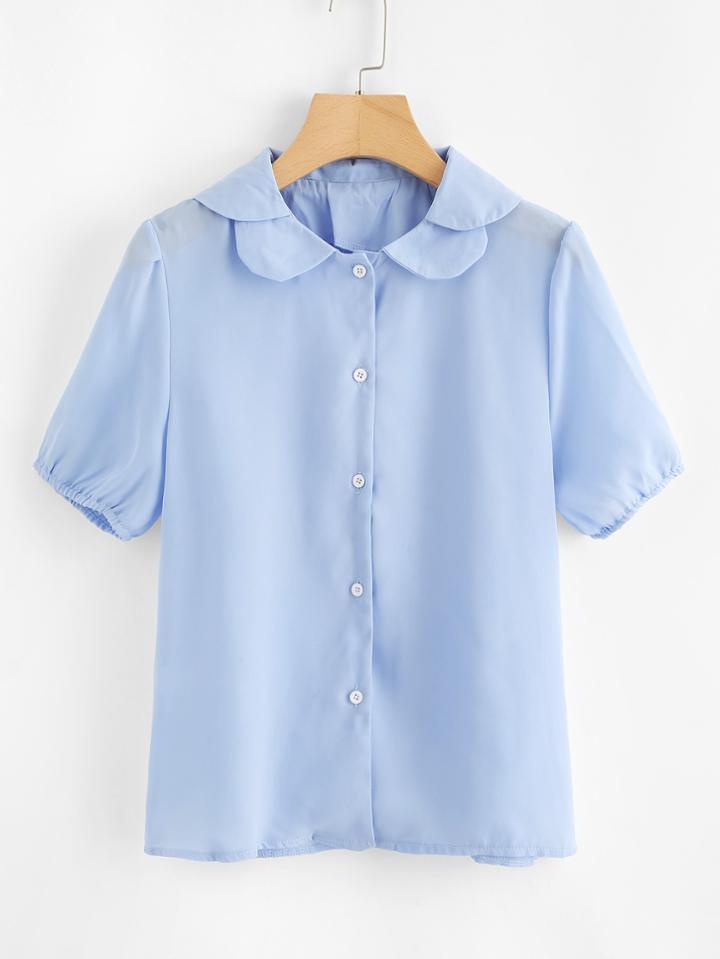 Romwe Solid Petal Collar Shirt
