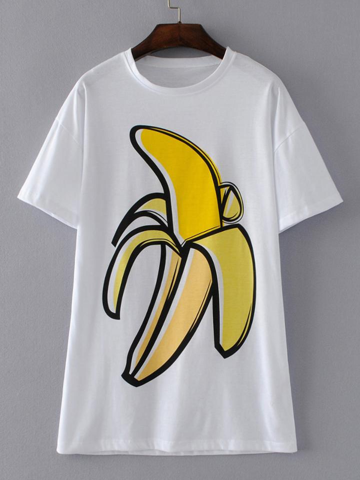 Romwe Banana Print Long Tee