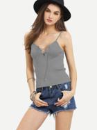 Romwe Lace-up Ribbed Knit Cami Top - Grey