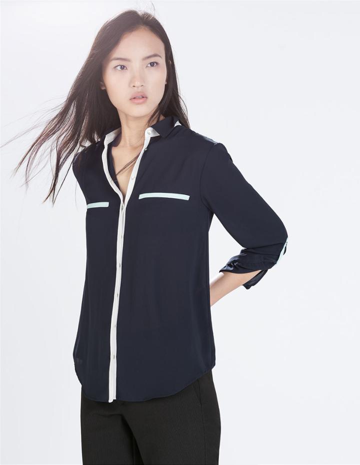 Romwe Navy Long Sleeve Loose Blouse