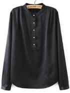 Romwe Stand Collar Black Blouse With Buttons