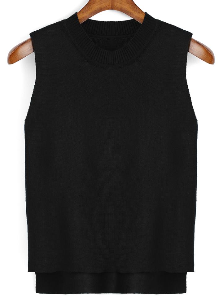Romwe Dip Hem Sweater Black Tank Top
