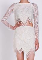 Romwe Long Sleeve Crop Lace Top With Asymmetrical Skirt