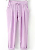 Romwe Drawstring With Pockets Harem Purple Pant