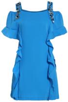 Romwe Strap Off-shoulder Ruffle Bead Dress