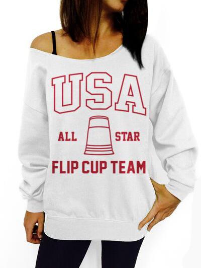 Romwe White Off Shoulder Usa Sweatshirt